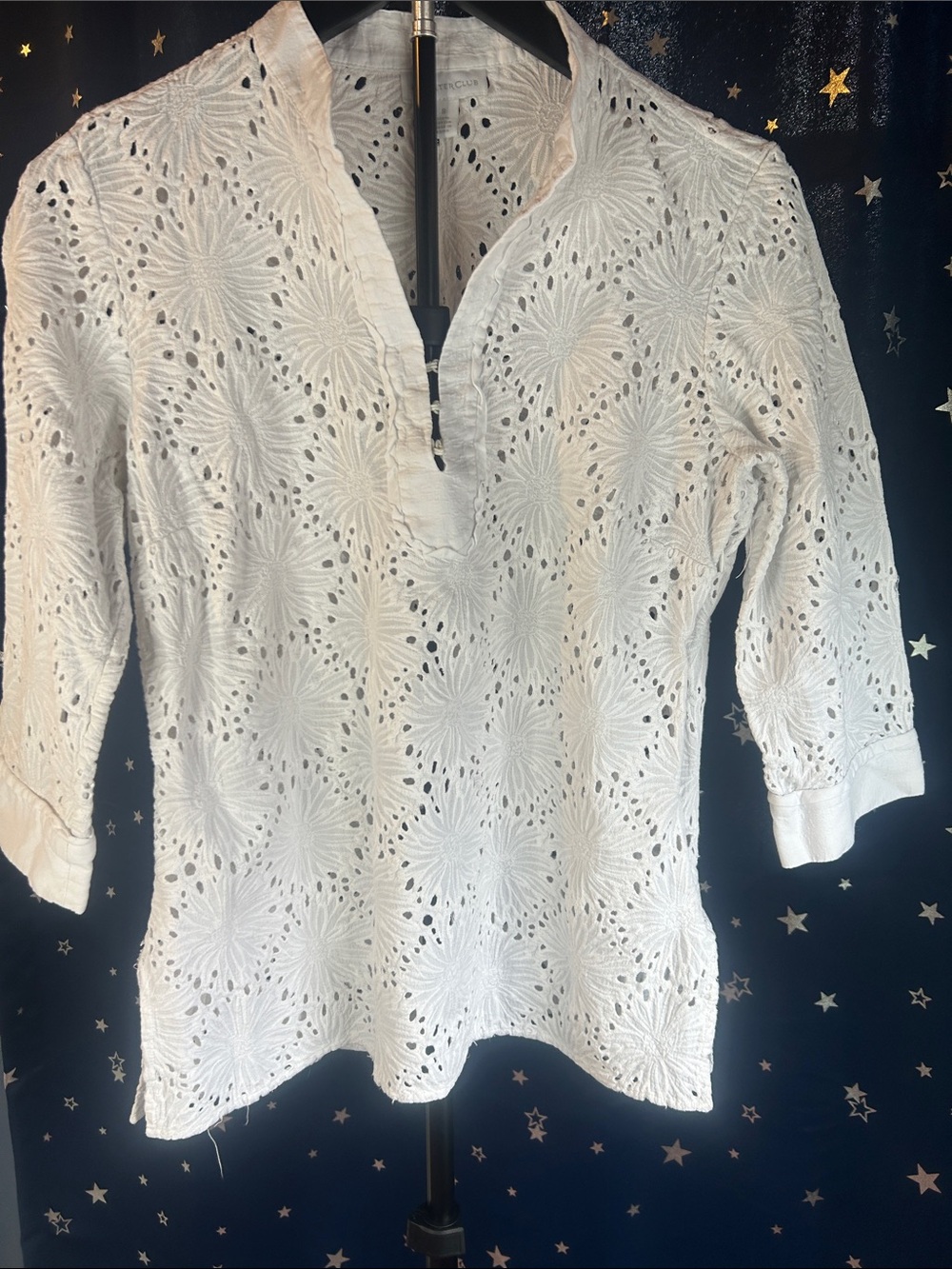 Charter Club White Eyelet Split-Neck Blouse